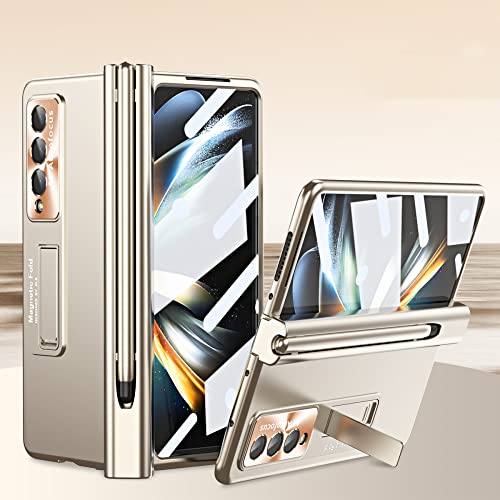 Coque Galaxy Z Fold 4 de luxe dorée avec protection charnière et verre intégré