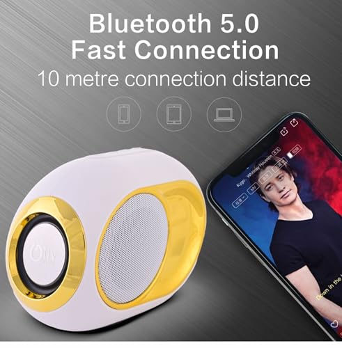 Image of Smart Wireless Speaker Water Resistance, Wireless Bluetooth Speaker TWS Feature, Up to 6H Playtime, Wireless Sound Box Stereo Surround Music Bass Speaker Outdoor Speakers (White-Gold)