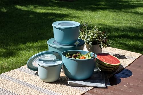 Set de 4 tazones apilables con tapa tonos aqua miniatura 2