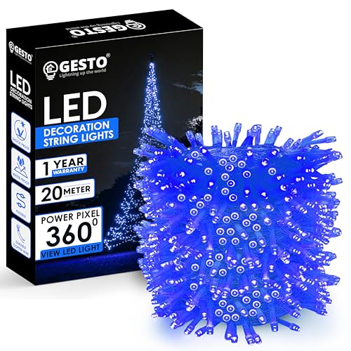 Image of Gesto Blue Led Serial String Lights - Waterproof Copper Wire Led Fairy Lights for Home Decoration,Christmas, Deepawali & Diwali Decoration Lights for Balcony Outdoor (20 Meter | Pack of 1)