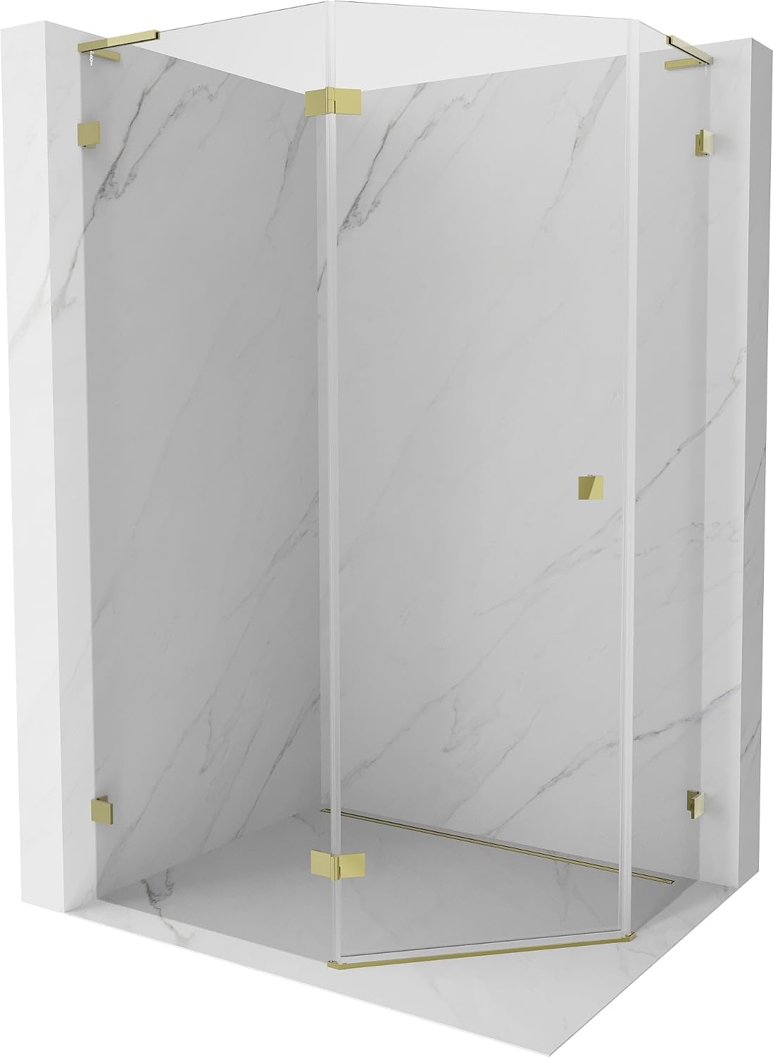 Mexen Lunar L Box Doccia Cinquagonale Orientabile Sinistra 90x90 Trasparente Oro