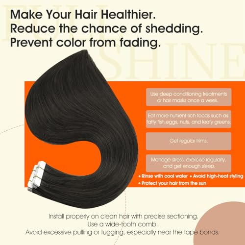 Image of Full Shine Human Hair Tape in Extensions Color 1C Mocha Brown Tape in Hair Extensions Human Hair 24Inch Remy Skin Weft Double Sided Adhesive Extension 50G 20Pcs Add Length