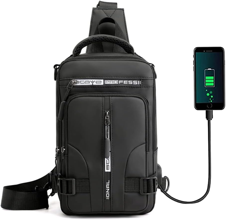LIGHTNIING HAMMERZ Slim Sling Bag for Men Small Cross Body Bag for 8-inch iPad Water-resistant Chest Bag with Earphone Port Detachable Buckle Side Bag for Travel Outdoor Casual (Blue)