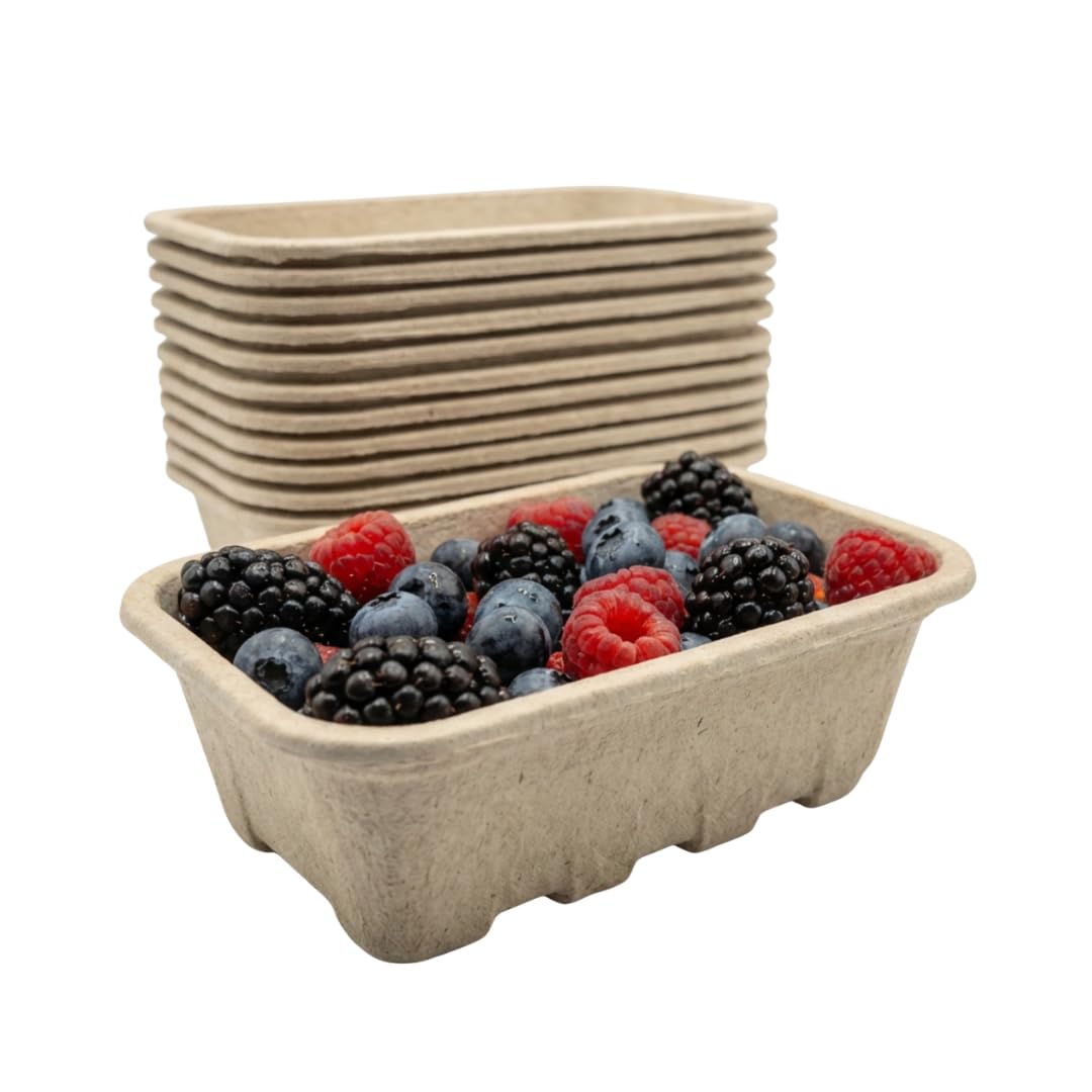 Nutley's 500g Biodegradable Pulp Fibre Fruit Punnets – Compostable & Eco-Friendly Recycled Fibre Trays for Fruit & Veg Harvesting, Storage & Display (150)
