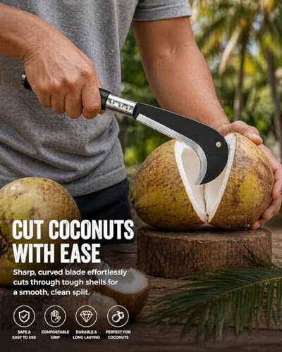 Image of ARUSPRAY Multipurpose Kitchen Knife | Billhook Knife, Kerala Koduval for Coconut Cutting, Handmade Nariyal Cutter, High Tempered Iron Steel Blade