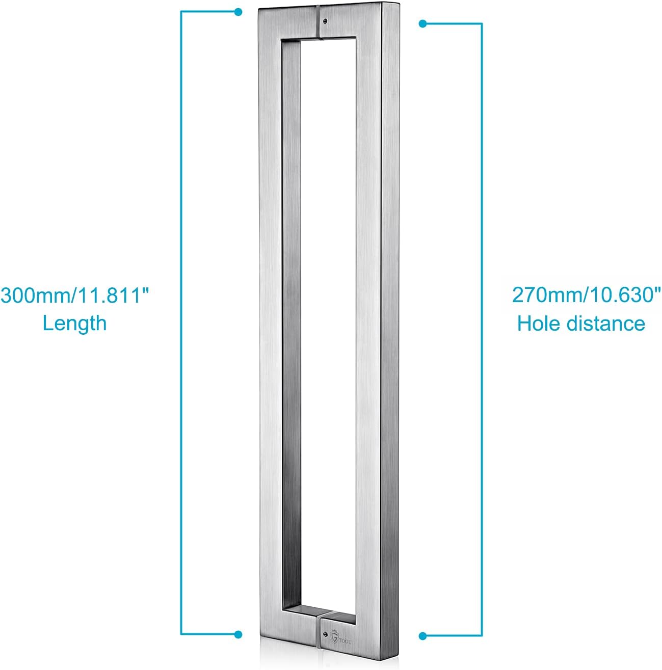 TOGU TG-R3030 300mm/12 inches Solid Standoffs Heavy-Duty Commercial Grade-304 Stainless Steel Push Pull Door Handle, Full Brushed Stainless Steel Finish