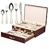 Italian Collection ‘Damascus’ 75-Pc Premium Silverware Flatware Serving Set, Dining Cutlery Service for 12, 24K Gold…