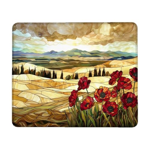 Glass Art Mouse Mat 290 x 240 x 3 mm Gaming Mouse Pad Flowers Mouse Mat Waterproof with Non-Slip Rubber Base, Mouse Pad with Stitched Edges, Mousepad for Computer Accessories, Laptop, Office F-1