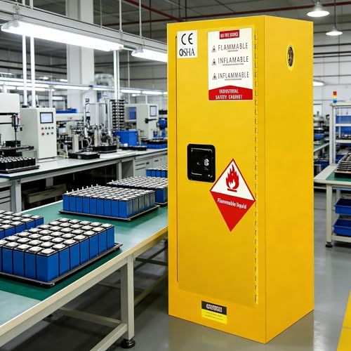 POWKOL 38" H × 24" D × 24" W Flammable Storage Cabinet, Fireproof Chemical Flammable Liquid Storage Cabinet, for Industrial and House, Yellow
