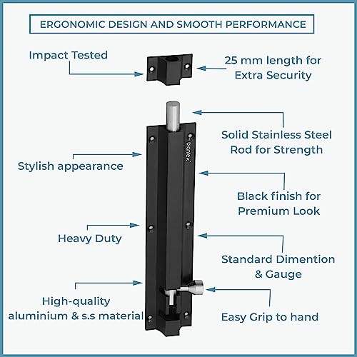 Image of Plantex Stainless Steel 8-inch Tower Bolt /Tower Bolt for Home,Offices Doors and Windows /Tower Bolt for Main Door /Wardrobe Door Latch /Kundi /Chitakini /Door Latch for Windows (Black Finish, Pack of 6)