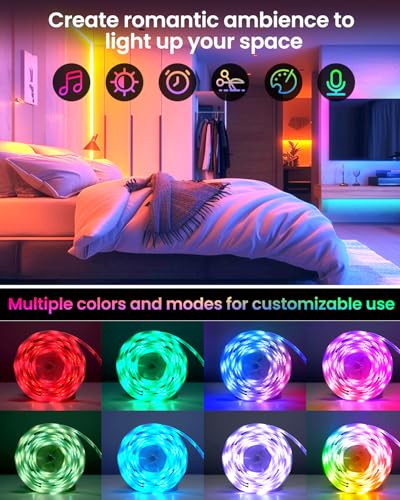 Image of Pak LED Lights for Bedroom 6.6ft, Smart RGB+IC LED Strip Lights with App, Music Sync Color Changing Flexible LED Lights with 64 Scene Modes for Party, Home, Christmas, Halloween Decor