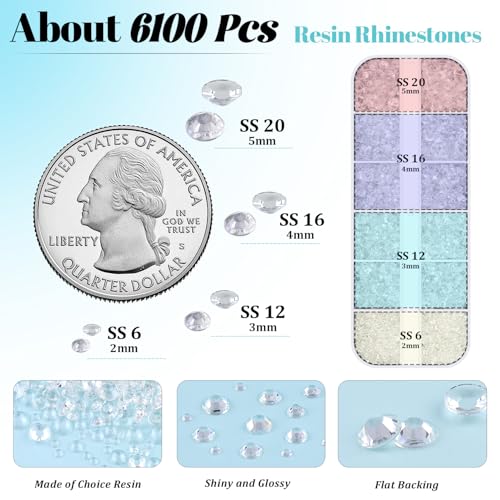 Image of 6100Pcs Resin Rhinestones for Crafting with 2Pcs 10ml B7000 Jewelry Glue, 1 Box Flatback Crystals Diamond (Transparent) for Bedazzling Crafts DIY Nail Art,Non Hotfix Gems for Clothing Shoes Tumblers