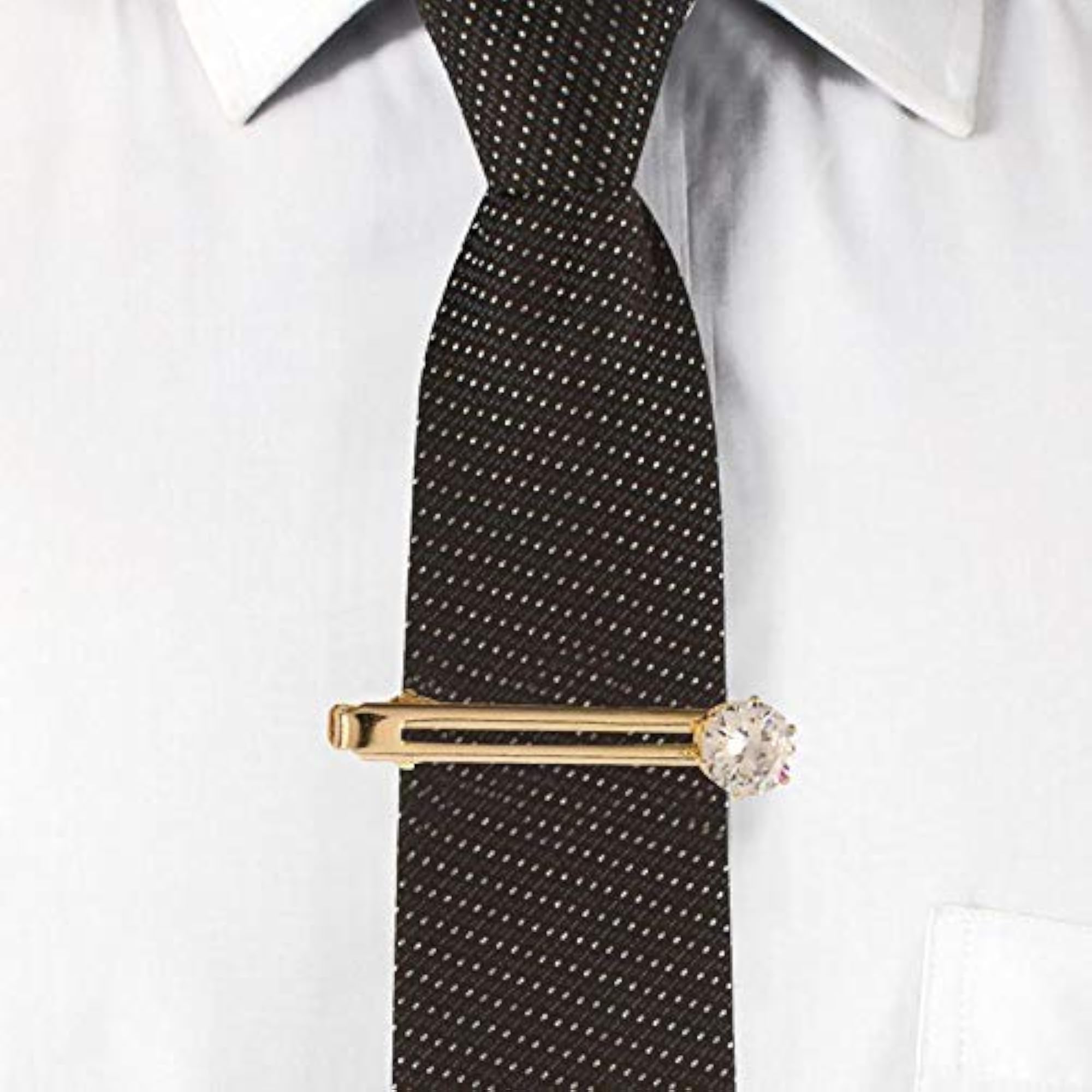 Golden Tie Pin Clip Tack Tiepin for Men with Diamond Crystal