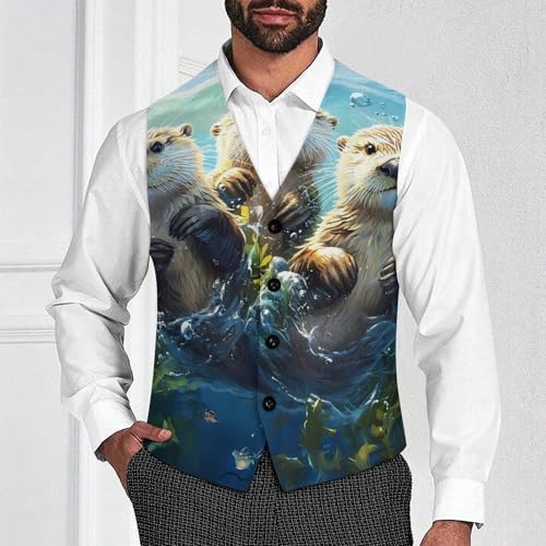 Sea Otter Men's Suit Vest Slim Fit Business Dress Party Pattern Waistcoat Vest Top2