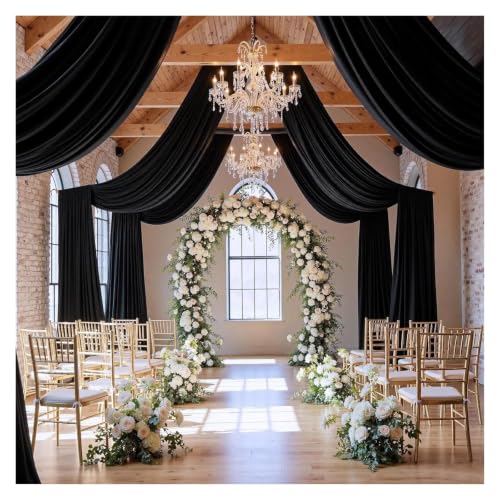 Rideaux de plafond pour fête et mariage drapé polyester noir pour auvent - 2