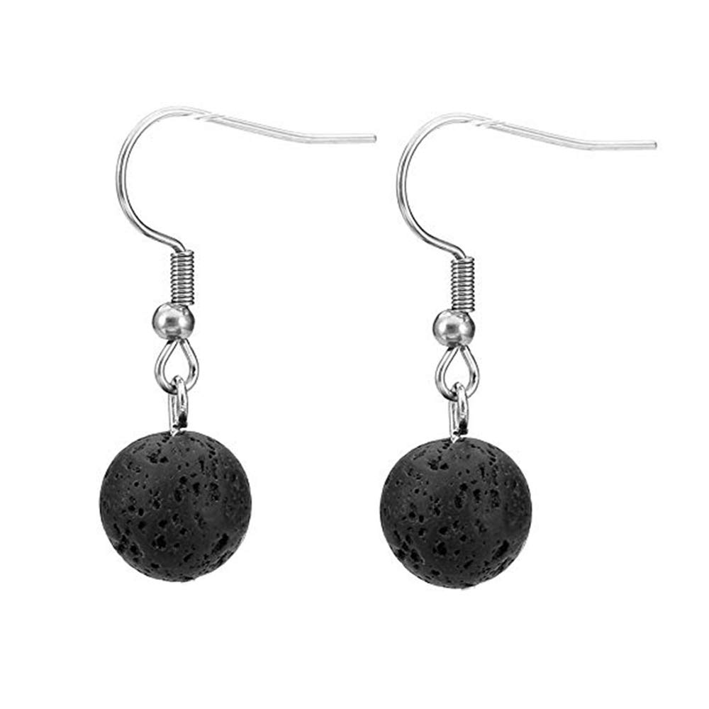 8mm Lava Stone Beads Essential Oil Diffuser Dangle Earrings Silver