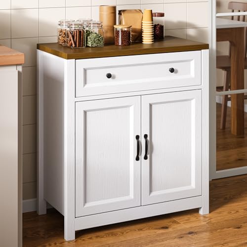Gizoon Kitchen Storage Cabinet with Adjustable Shelf, Farmhouse Coffee Bar Sideboard Buffet with Large Drawer, Barn Door, 30