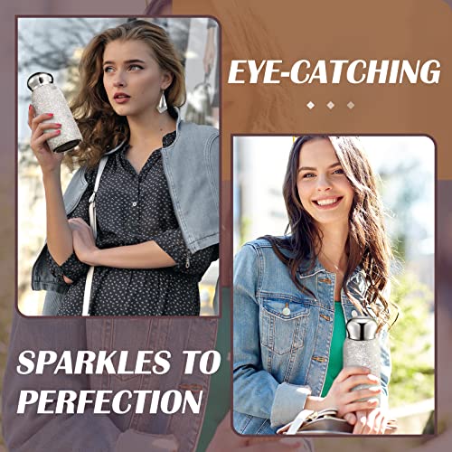 Rhinestone Water Bottle, Bling Diamond Water Bottle, Gifts for Women Stainless Steel Thermal Bottle Refillable Insulated Cup Silver Glitter Water Bottles for Women Bottles for Coffee, 260 ml (White) - Image 4