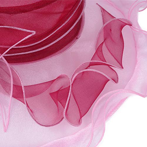 Women's Fascinators Wide Brim Sun Hat for Kentucky Derby, Church, Wedding, Tea Party, Royal Ascot, Easter (Burgundy/Pink) - Thumbnail 7