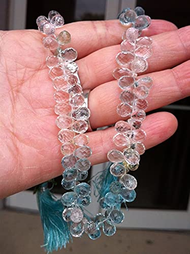 Aigue-marine naturelle en gouttes facettées de 5x6 à 6x10mm pour bijoux, lot de 5 perles briolettes