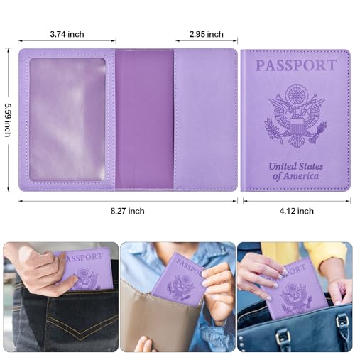 Image of Passport and Vaccine Card Holder Cover Combo, Passport Case /Wallet with Vaccine Card Slot for Women and Men(AL-Purple)