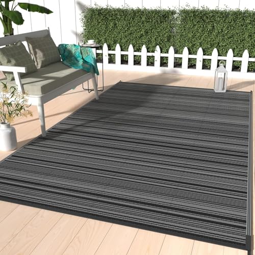 Image of GENIMO Outdoor Rug, Waterproof Plastic Rugs for Patio, 5'x8' Light Grey