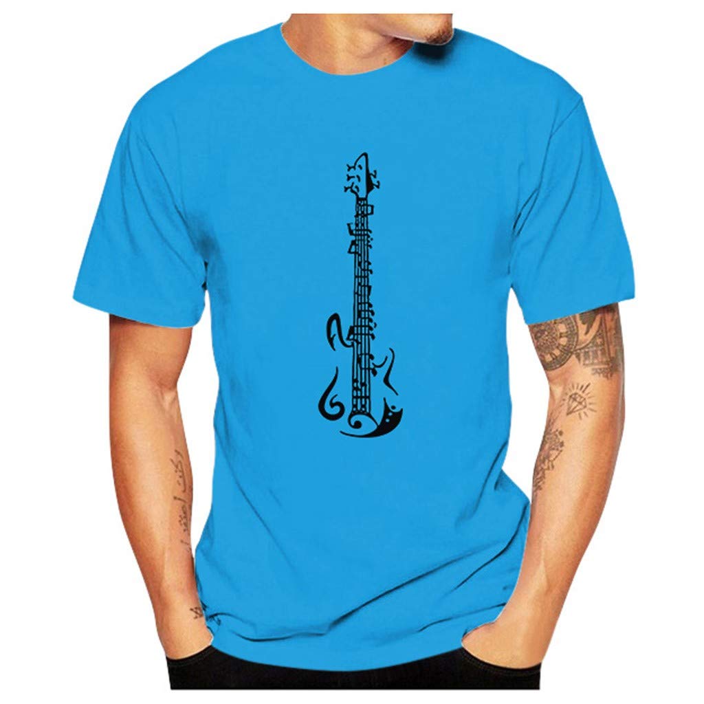 Men Musical Note Print Casual Funny O-Neck Short Sleeve T Shirt Tops