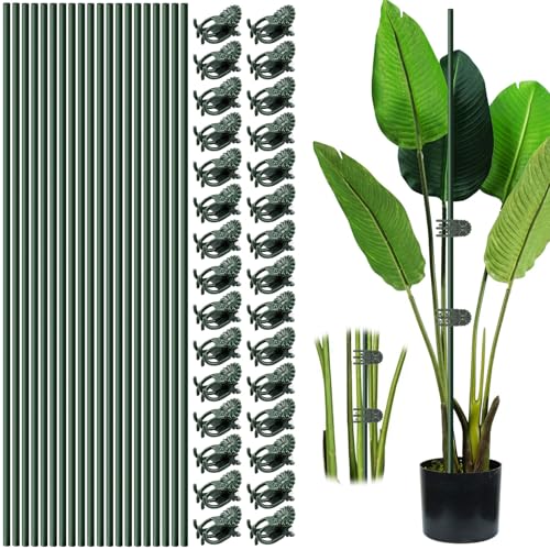10pcs 15.7 Plant Stakes with 15pcs Clips Bendable Orchid Stakes and Clips Set Support Tall for Indoor/Outdoor Plants Potted Plants Single Stem Vines Flower Plant Support Sticks for Orchid Rose Peony