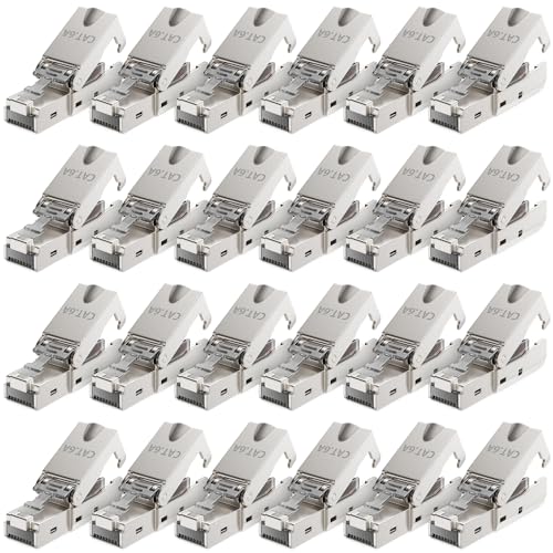deleyCON 24x Conector de Red RJ45 CAT 6a sin Herramientas con Conexión LSA para Cables de Instalación Rígidos Cable LAN Blindado de 10 Gbit/s Conector de Cable de Red Carcasa Metálica CAT6a