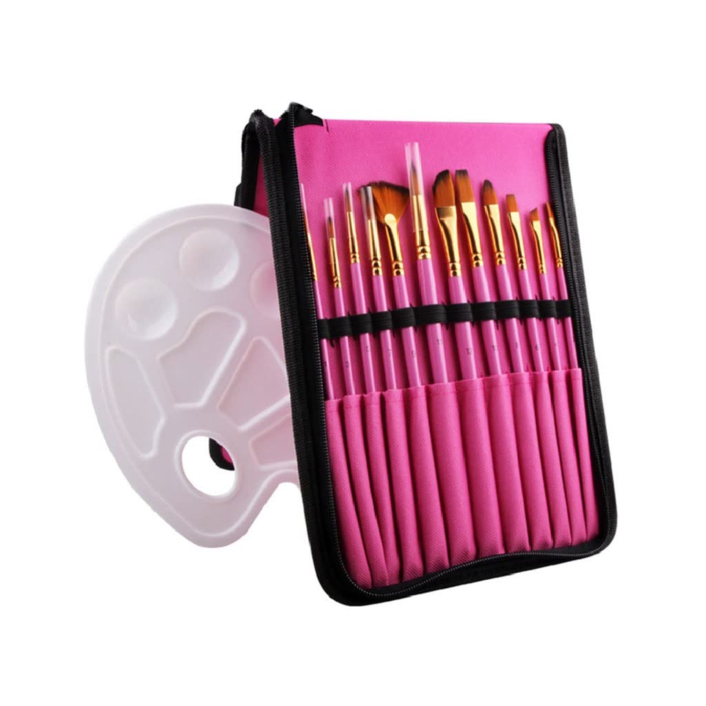 Juego de 12 Pinceles de Nailon con Mango de Madera para Pintar con Acuarela, raspador de Lavado, Pintura acrílica, Pincel de Recubrimiento artístico(Roze)