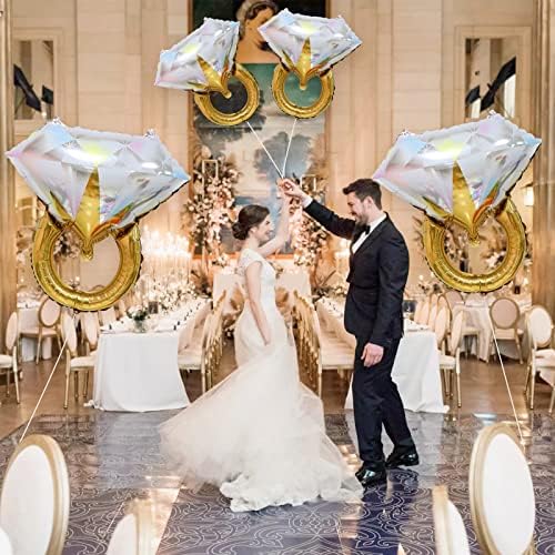 2Pcs Diamond Ring Balloons, Engagement Ring Decorations Diamond Ring Balloons Foil Balloons for Romantic Wedding Bridal Shower Anniversary Party Congratulations Bride and Groom Hen Do (gold)