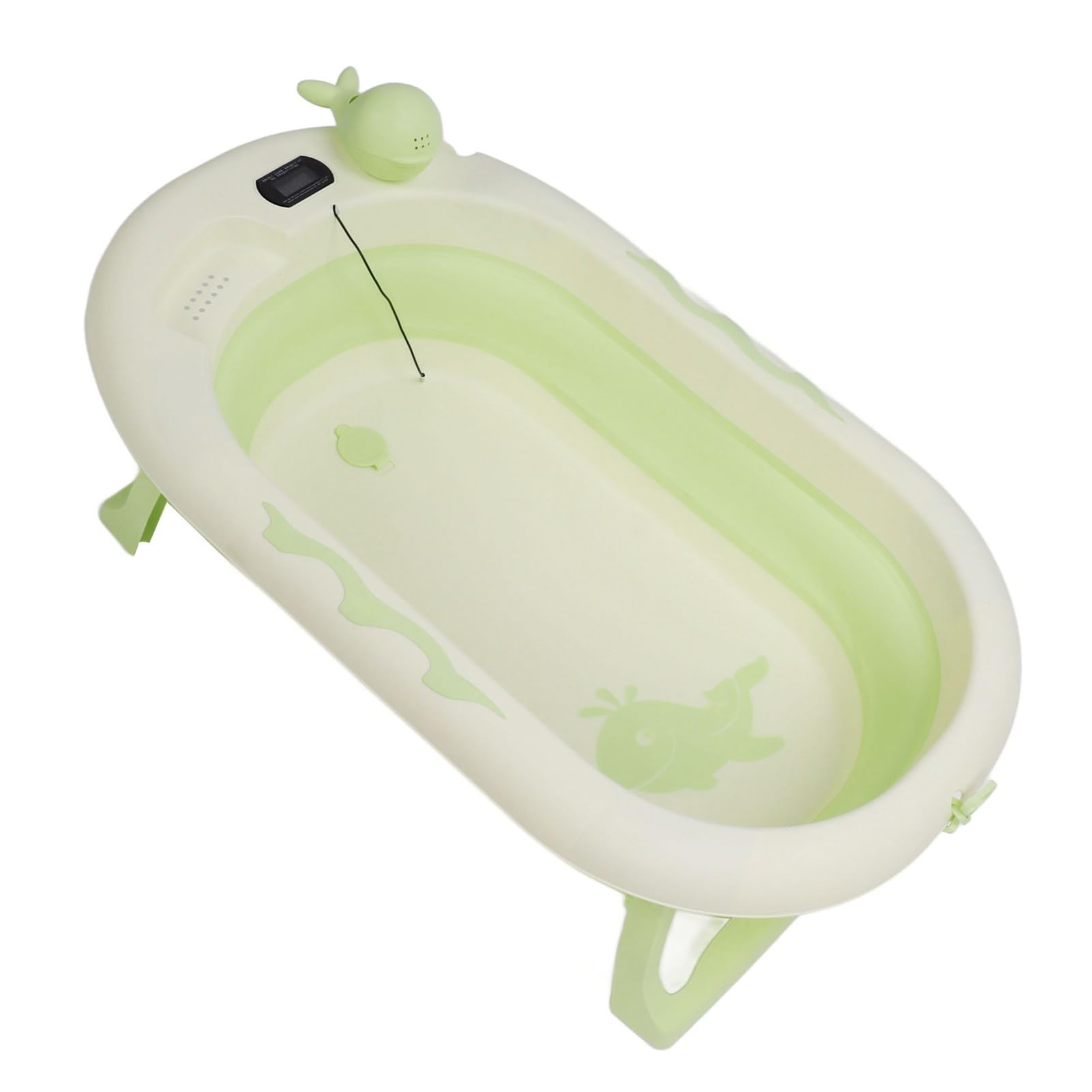 Zusammenklappbare Babybadewanne mit Thermometer, Tragbare Babybadewanne Kleinkindbadewanne Temperaturerfassung Zurücklehnen oder Sitzen, Faltbare Kinderwanne für Dusche bei