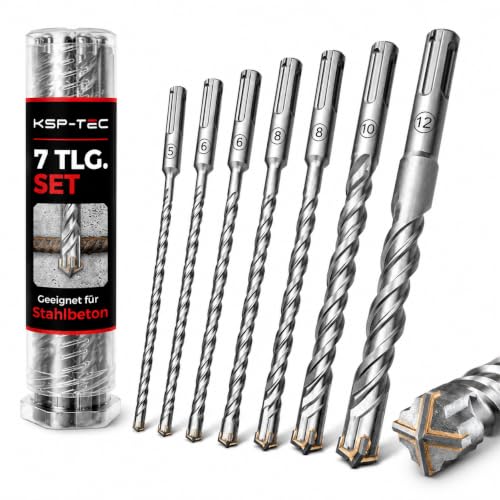 KSP-TEC® SDS Plus Lot de 7 forets pour béton avec 4 tranchants dans les tailles 5, 6, 6, 8, 8, 10, 12