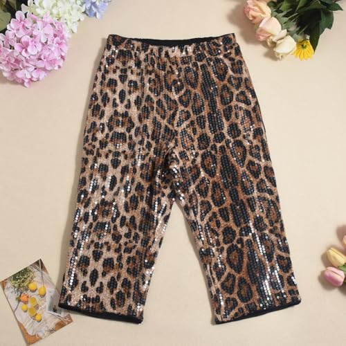 Women's Cheetah Print Pants Sequin High Elastic Waist Y2K Knee Length Capri Leggings2