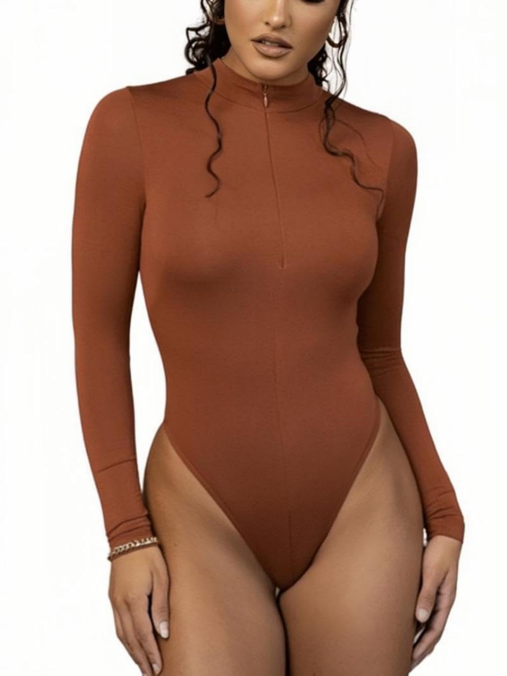 Body damskie z długim rękawem, eleganckie, seksowne body z długim rękawem, z zamkiem błyskawicznym, wąskie, damskie body z długim rękawem, koszulka z długim rękawem dla kobiet