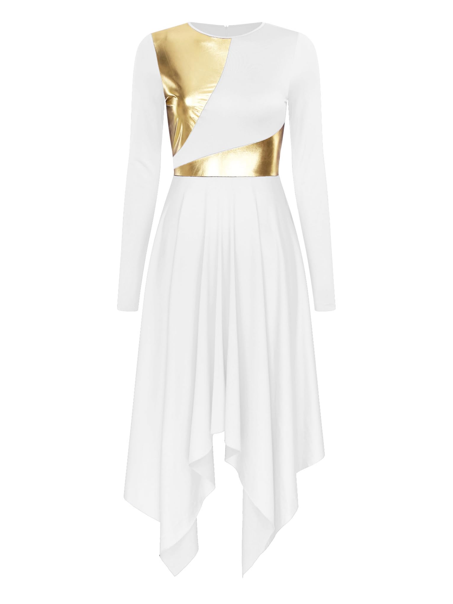 JanJean Women Lyrical Dance Dress Metallic Patchwork Worship Praise Dance Tunic Overlay