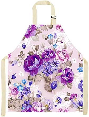 TPQKA Women Apron, Adjustable Kitchen Chef Cooking Cute Apron Gift for Mom,Wife, Grandma, Mother Christmas Halloween Birthday Garden (Purple)