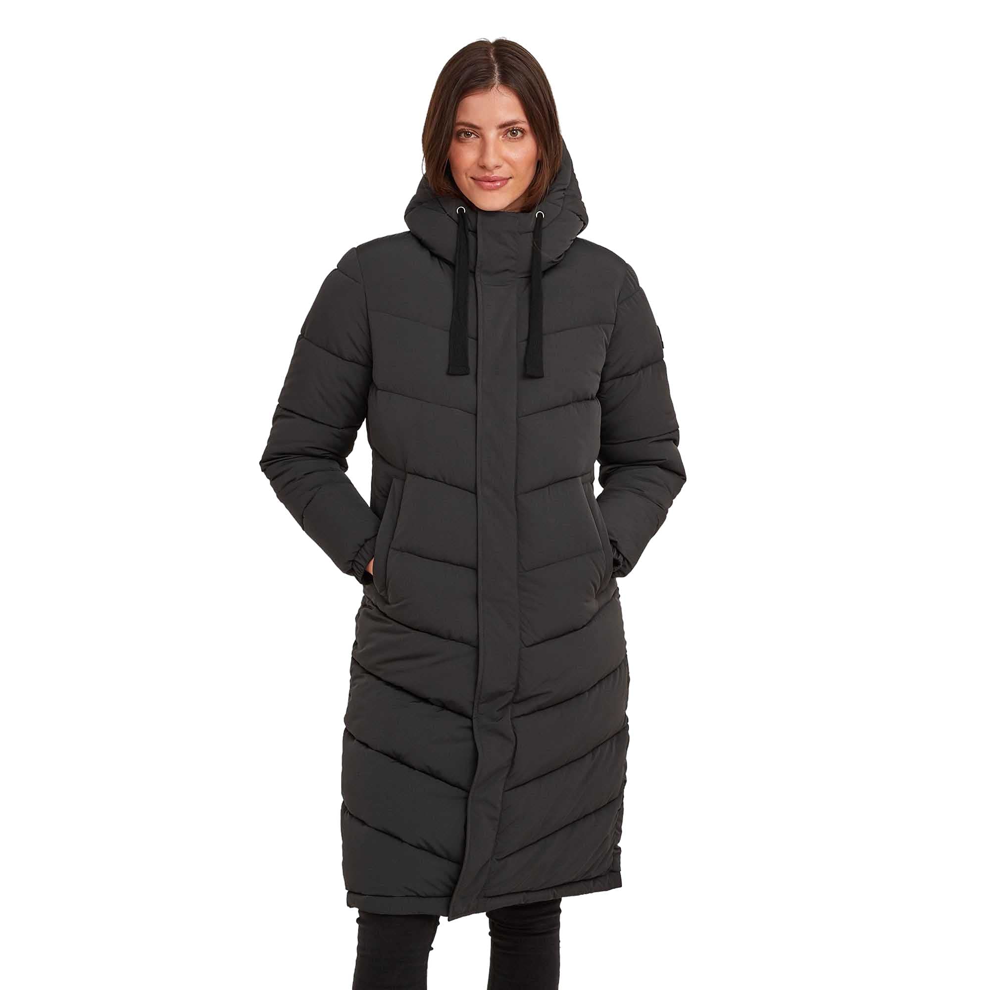 Raleigh Womens Quilted Puffer Extra Long Coat for Winter with Fixed Hood, Two Way Zip and Recycled Thermal Filling