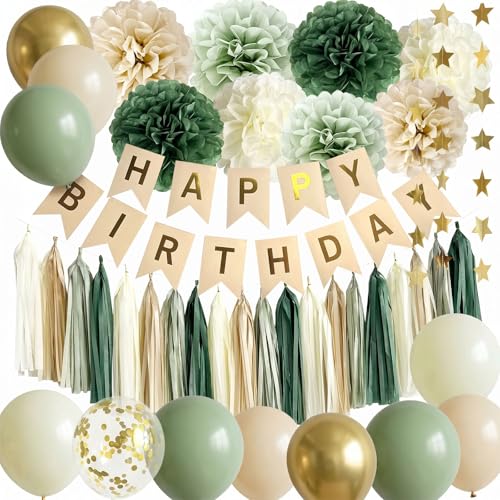 ANSOMO Sage Green Happy Birthday Party Decorations...