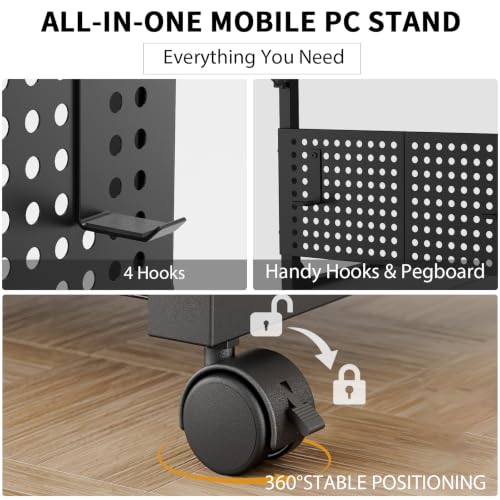 TFK Adjustable Computer Tower Stand with Charging Station & Pegboard,Black by TFK - Used condition - Image 7
