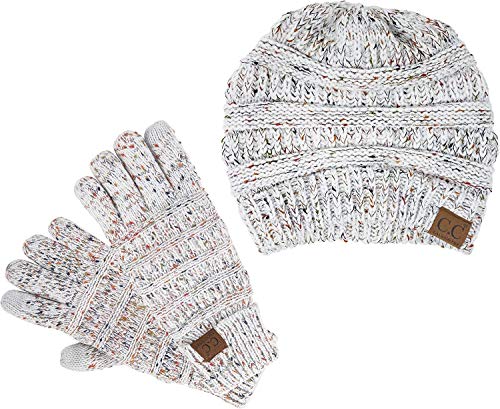 Image of Funky Junque Women's Beanie & Touchscreen Gloves Set - Soft 100% Acrylic Knit Winter Hat and Gloves, Cozy Cold Weather Gift