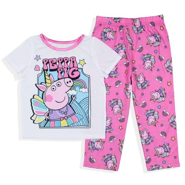Peppa Pig Toddler Girls Unicorn Princess Short Sleeve and Pants 2-Piece Toddlers Pajama Set, Size 3T