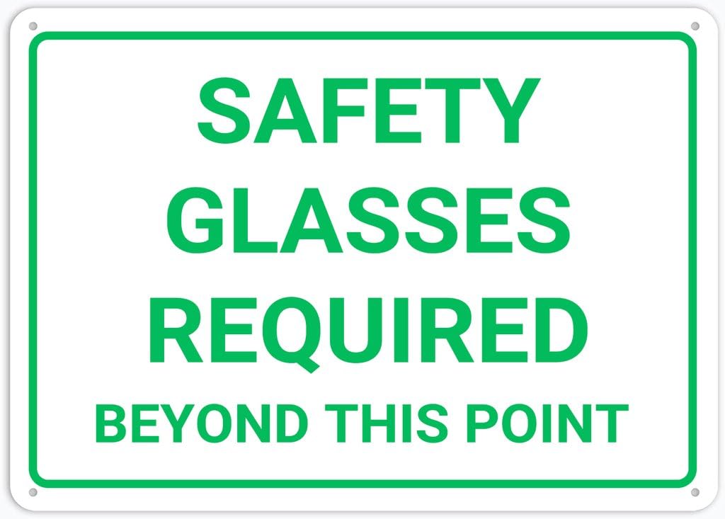 8"x12" Aluminum Metal Sign - Safety Glasses Required Beyond This Point - Indoor & Outdoor Use For Home, Office, Work