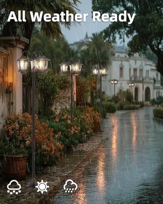 73 Aluminum Solar Lamp Post Light, 3-Head Pole Lights 90LM Waterproof - Auto Dusk to Warm White Dawn Floor Lamp for Outdoor Garden Pathway Replaceable Bulb