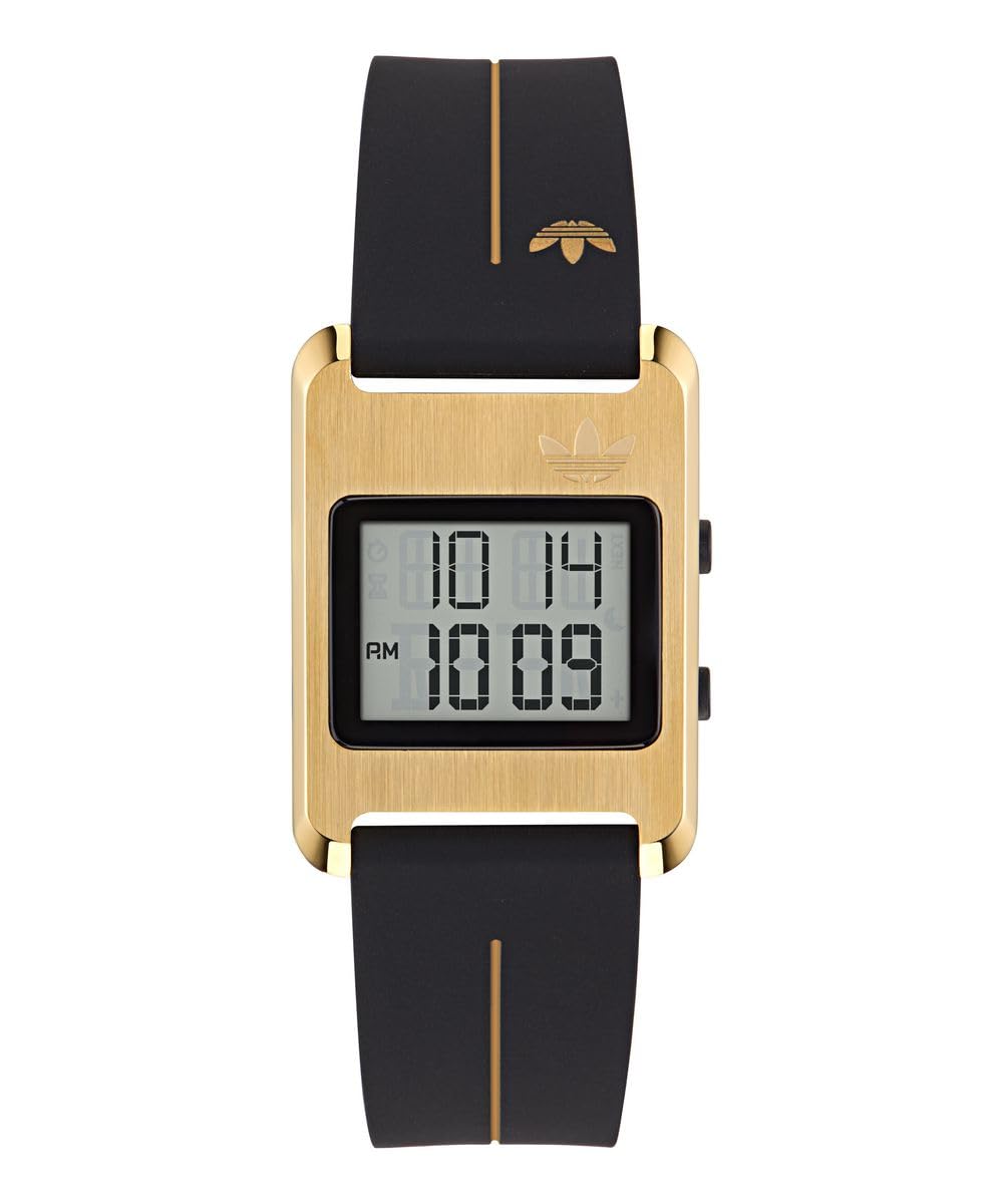 adidas Retro POP Three Unisex Digital Armbanduhr, Quarz, Edelstahl, 31 mm, Silikonarmband, Schwarz, 3 bar, Digital LED-Display, AOST25534