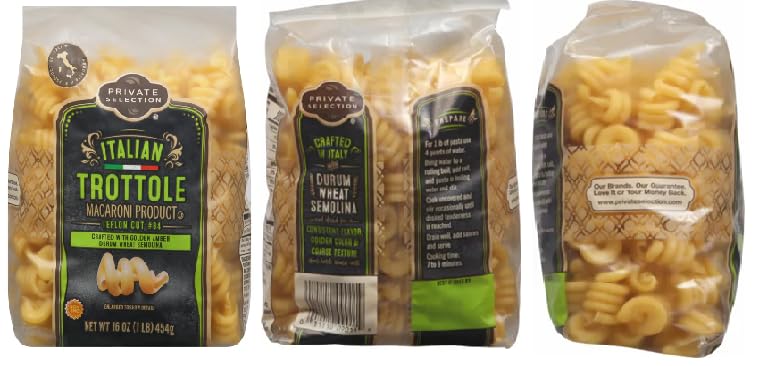 Italian Trottole Macaroni Product Crafted With Golden Amber Drum Wheat Semolina (3 Bags, 16 oz. each)