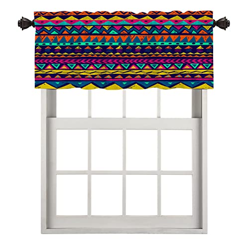 BaoNews Ethnic Hipster Geometric Kitchen Valances for Windows,Multicolor Navajowith Doodle Blackout Valances Curtains Multilayer Polyester Drapes for Kitchen Bedroom 1 Pack 52X18 Inches