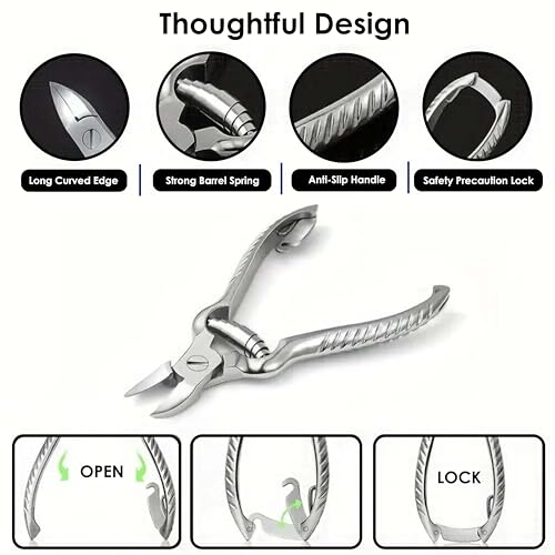 Beauté Secrets Large Heavy Duty Toe Nail Clippers for Thick Nails, Manicure & Pedicure, Double Barrel Spring. Super Sharp Curved Stainless Steel 20mm Tip, Silver - Image 4