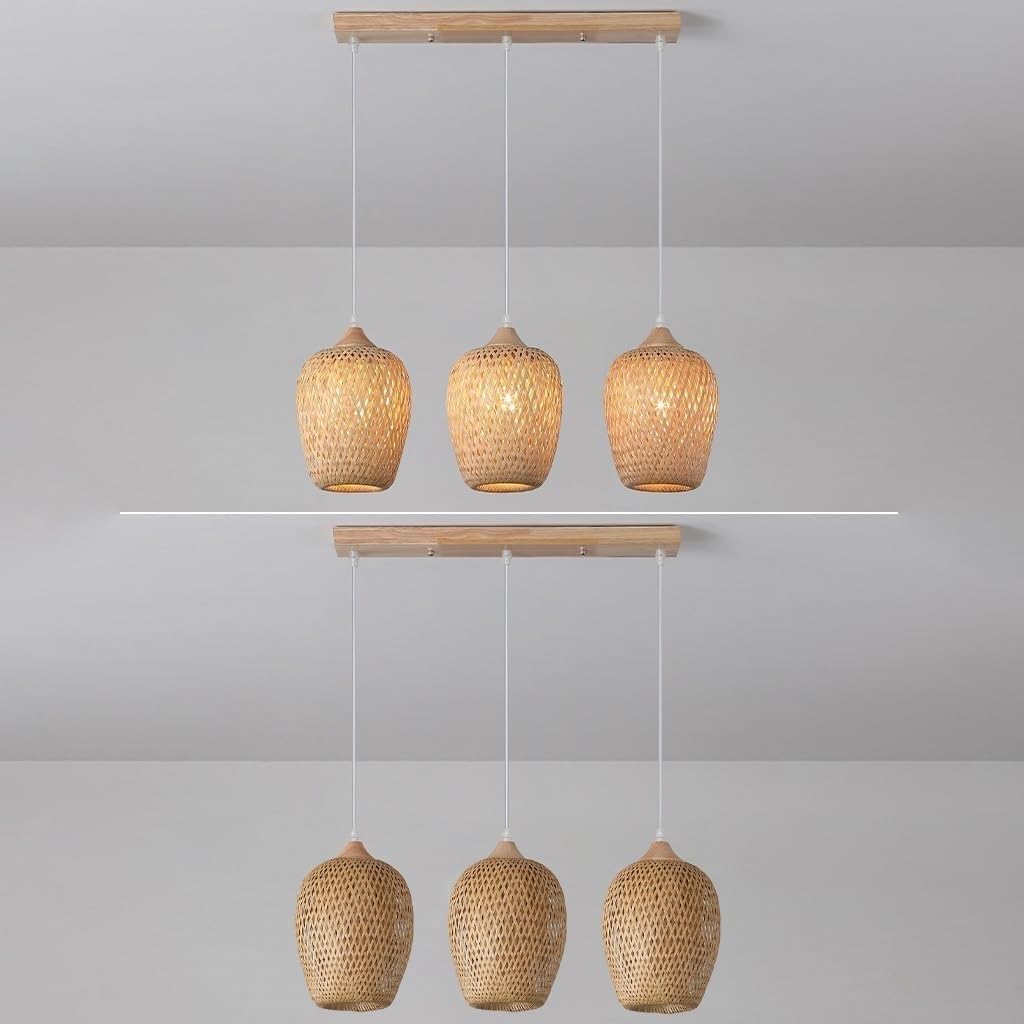 Rustic Light Handwoven Rattan Basket for Coastal Diniroom 3 Light Wicker Hangingp for Kitchen Island Farmhouse Bedroom Dinitable/Color/C