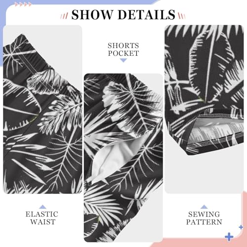 ZZXXB White Leaves Boys Long Pants Soft Trousers Elastic Waist Kids Lounge Bottoms with Pockets S-XL4